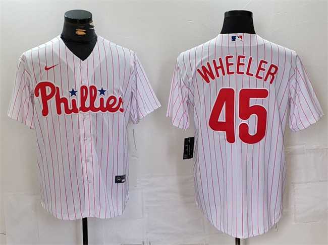 Mens Philadelphia Phillies #45 Zack Wheeler White Cool Base Stitched Jersey